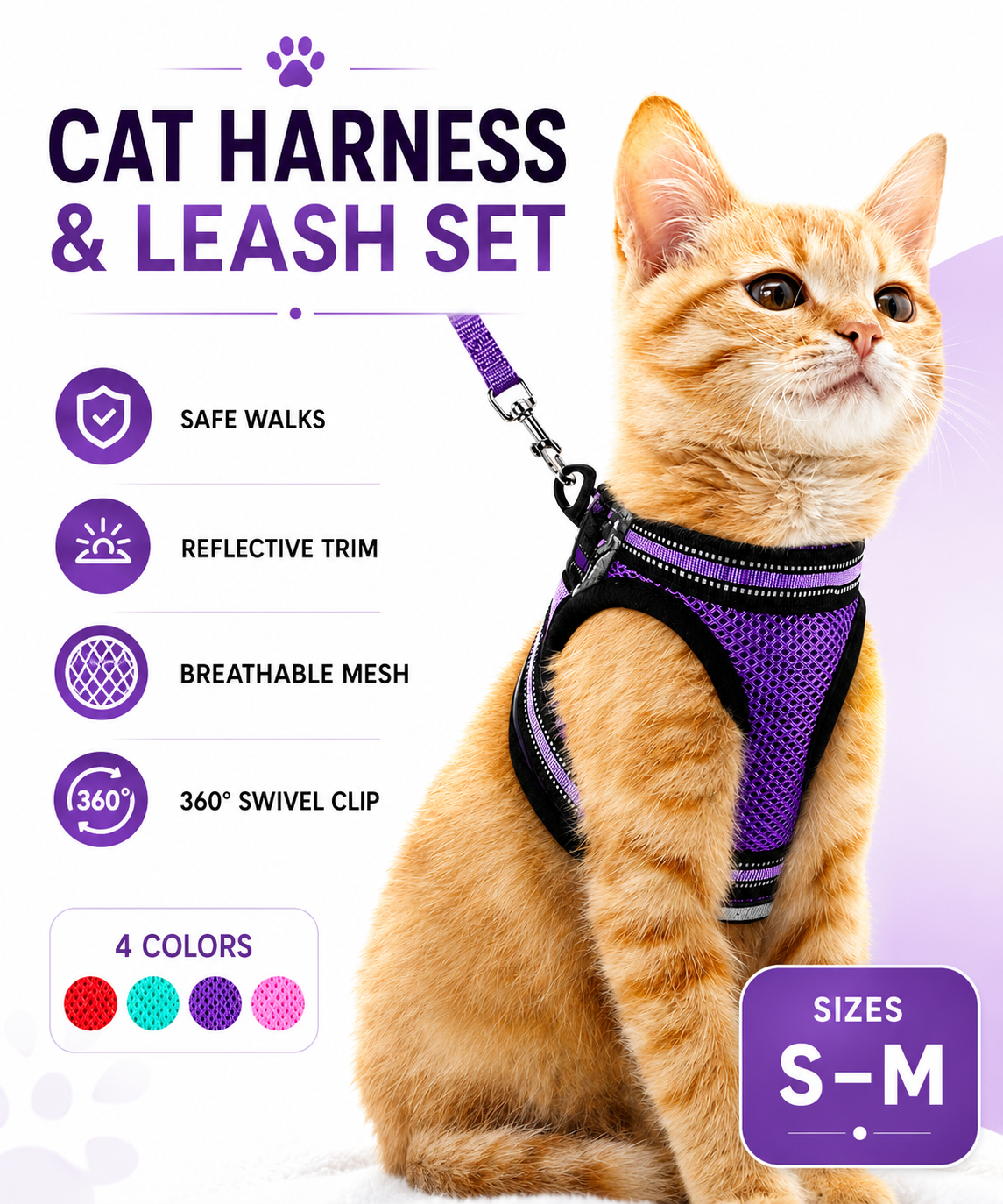 Cat Harness and Leash Set for Cats for Safe Night Walks