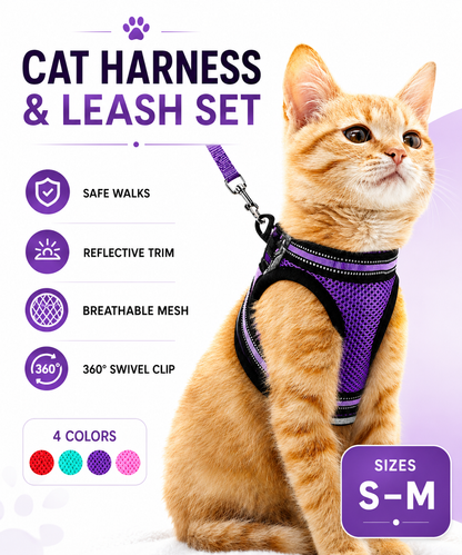 Cat Harness and Leash Set for Cats for Safe Night Walks