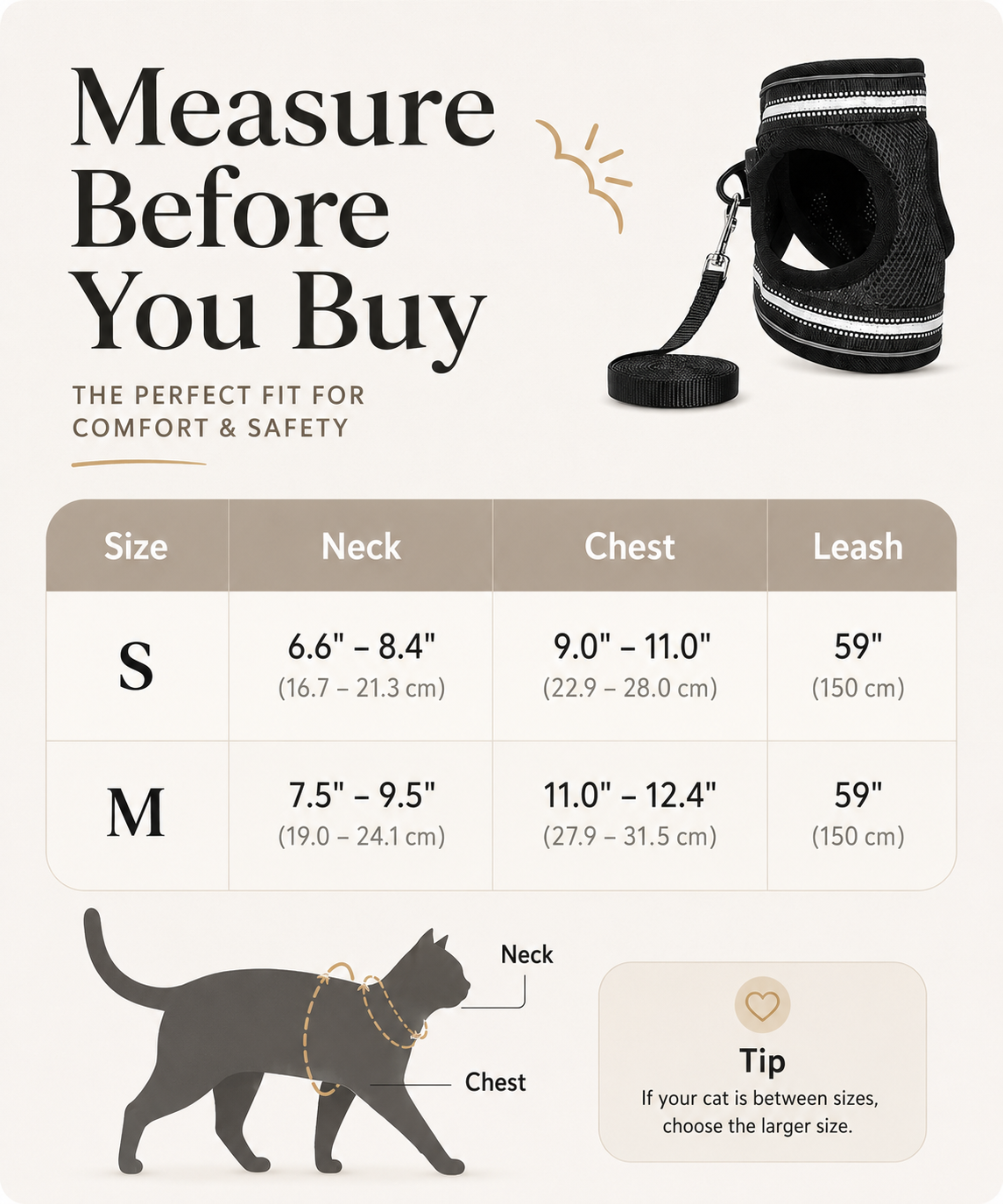 Cat Harness and Leash Set for Cats for Safe Night Walks