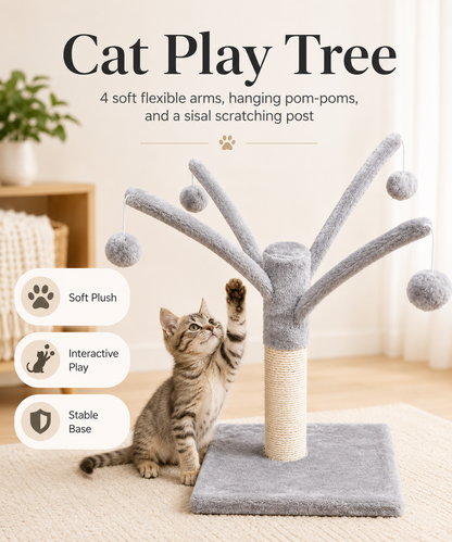 Interactive Cat Play Tree Toy with Scratching Post for Cats