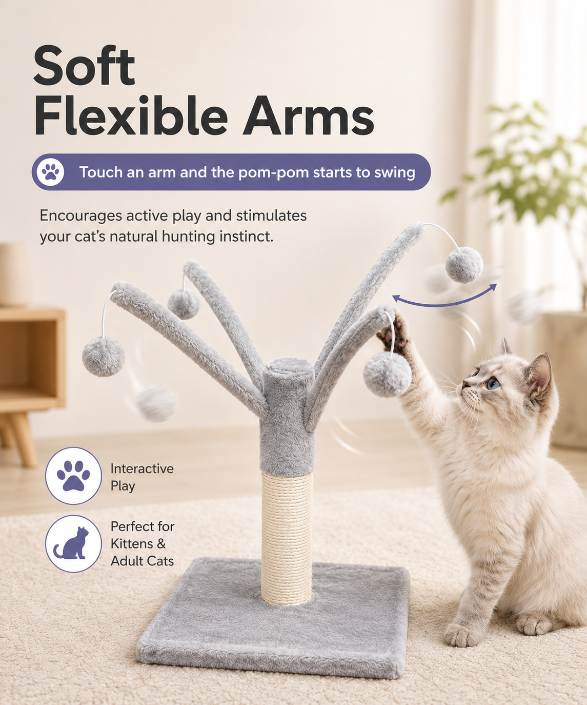 Interactive Cat Play Tree Toy with Scratching Post for Cats
