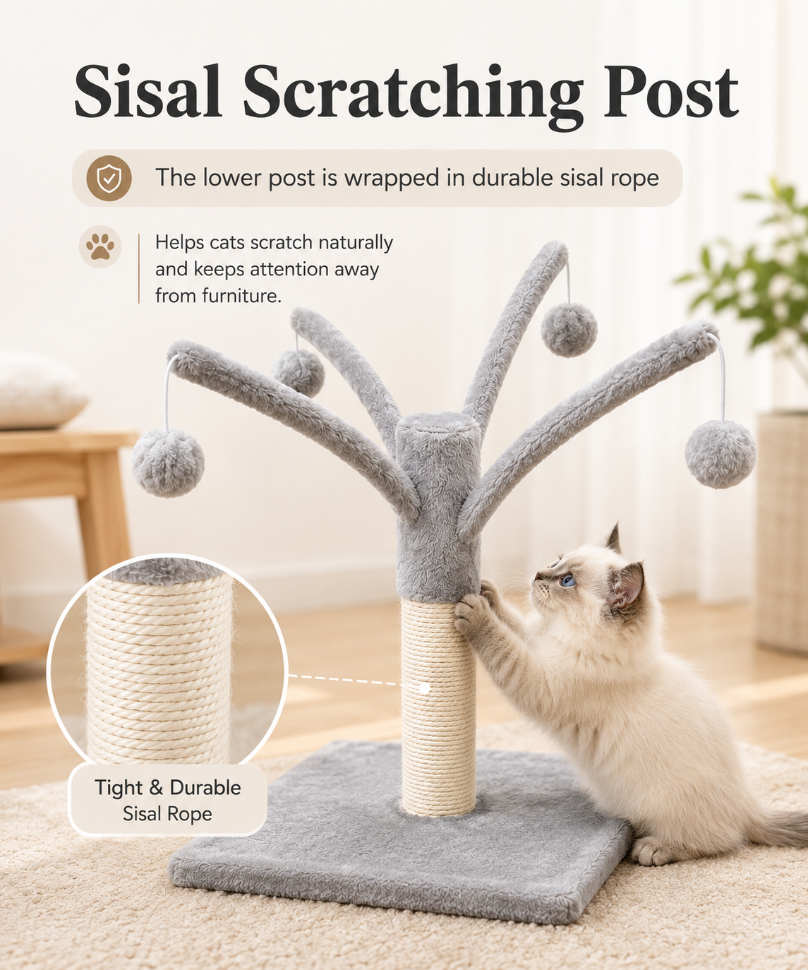 Interactive Cat Play Tree Toy with Scratching Post for Cats