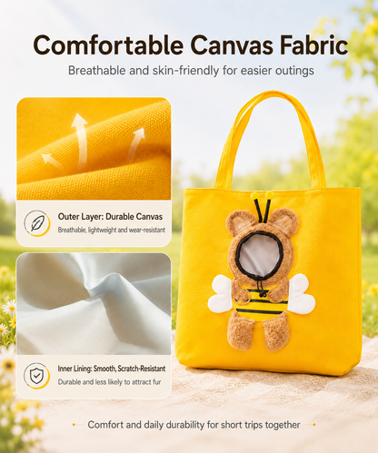 Cute Canvas Pet Carrier Tote Bag for Cats & Small Dogs, Breathable Head-Out Design for Travel & Walking