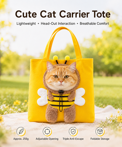 Cute Canvas Pet Carrier Tote Bag for Cats & Small Dogs, Breathable Head-Out Design for Travel & Walking