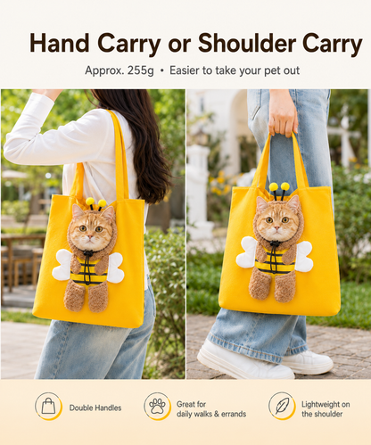 Cute Canvas Pet Carrier Tote Bag for Cats & Small Dogs, Breathable Head-Out Design for Travel & Walking