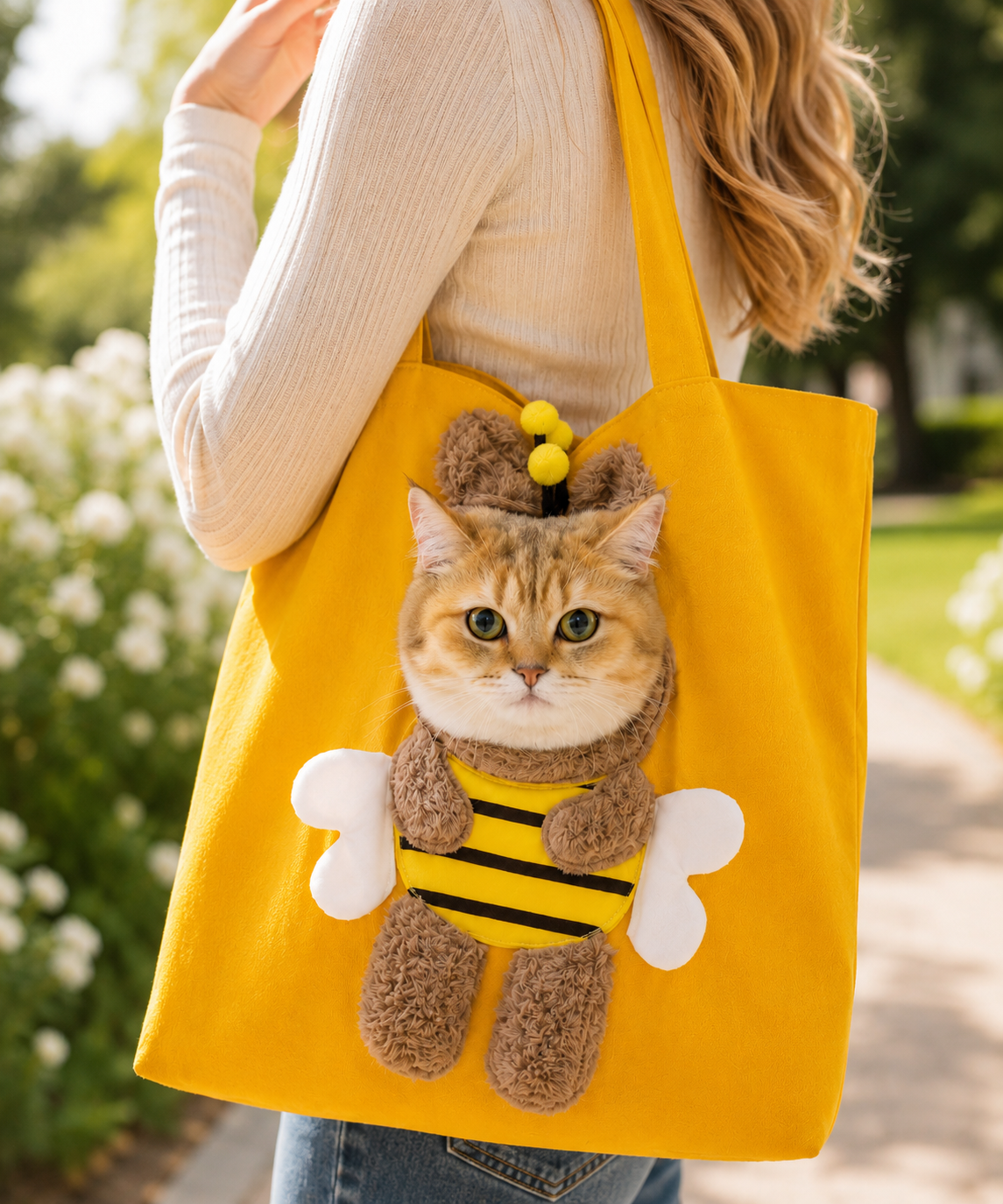 Cute Canvas Pet Carrier Tote Bag for Cats & Small Dogs, Breathable Head-Out Design for Travel & Walking