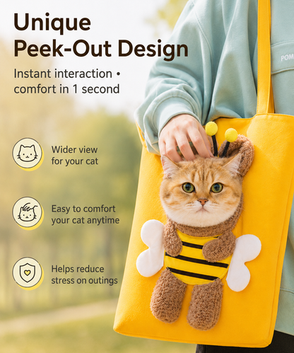 Cute Canvas Pet Carrier Tote Bag for Cats & Small Dogs, Breathable Head-Out Design for Travel & Walking