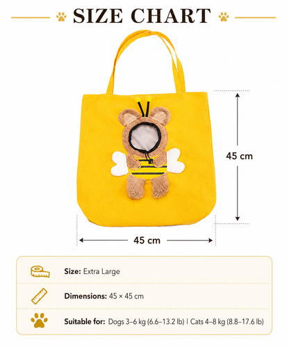 Cute Canvas Pet Carrier Tote Bag for Cats & Small Dogs, Breathable Head-Out Design for Travel & Walking