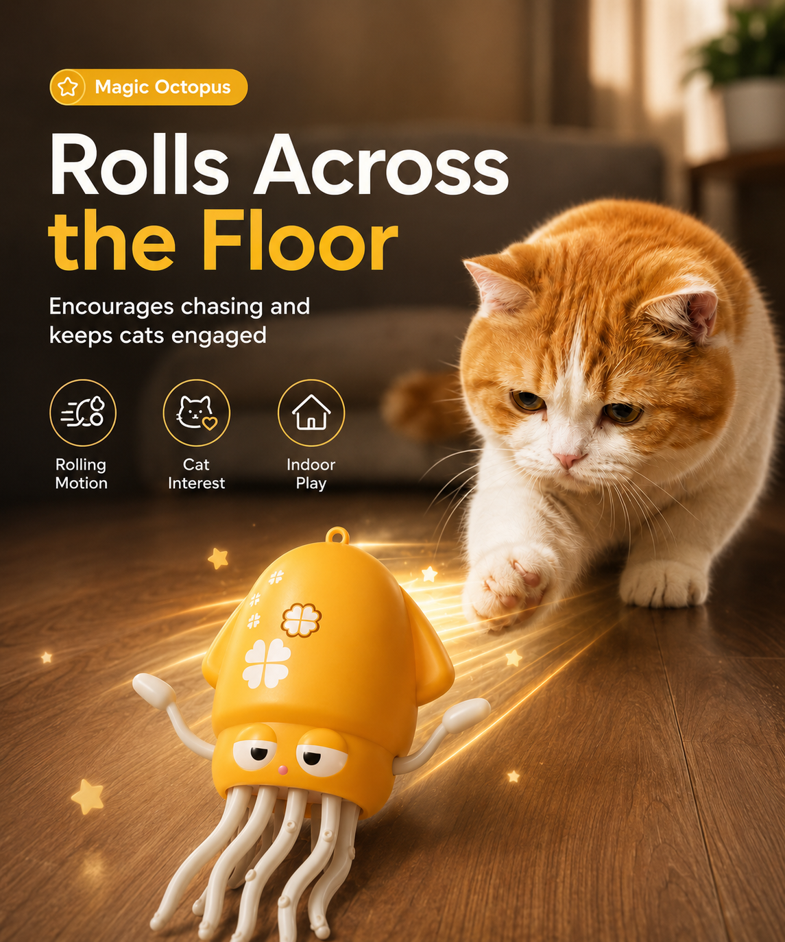 Interactive Octopus Toy for Cats for Play and Chin Massage
