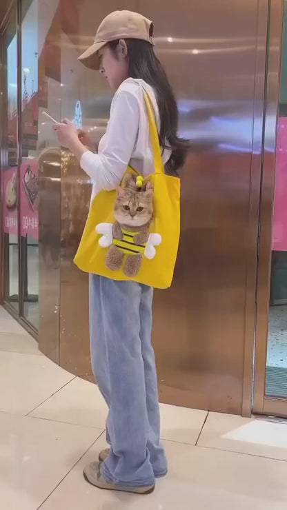 Cute Canvas Pet Carrier Tote Bag for Cats & Small Dogs, Breathable Head-Out Design for Travel & Walking
